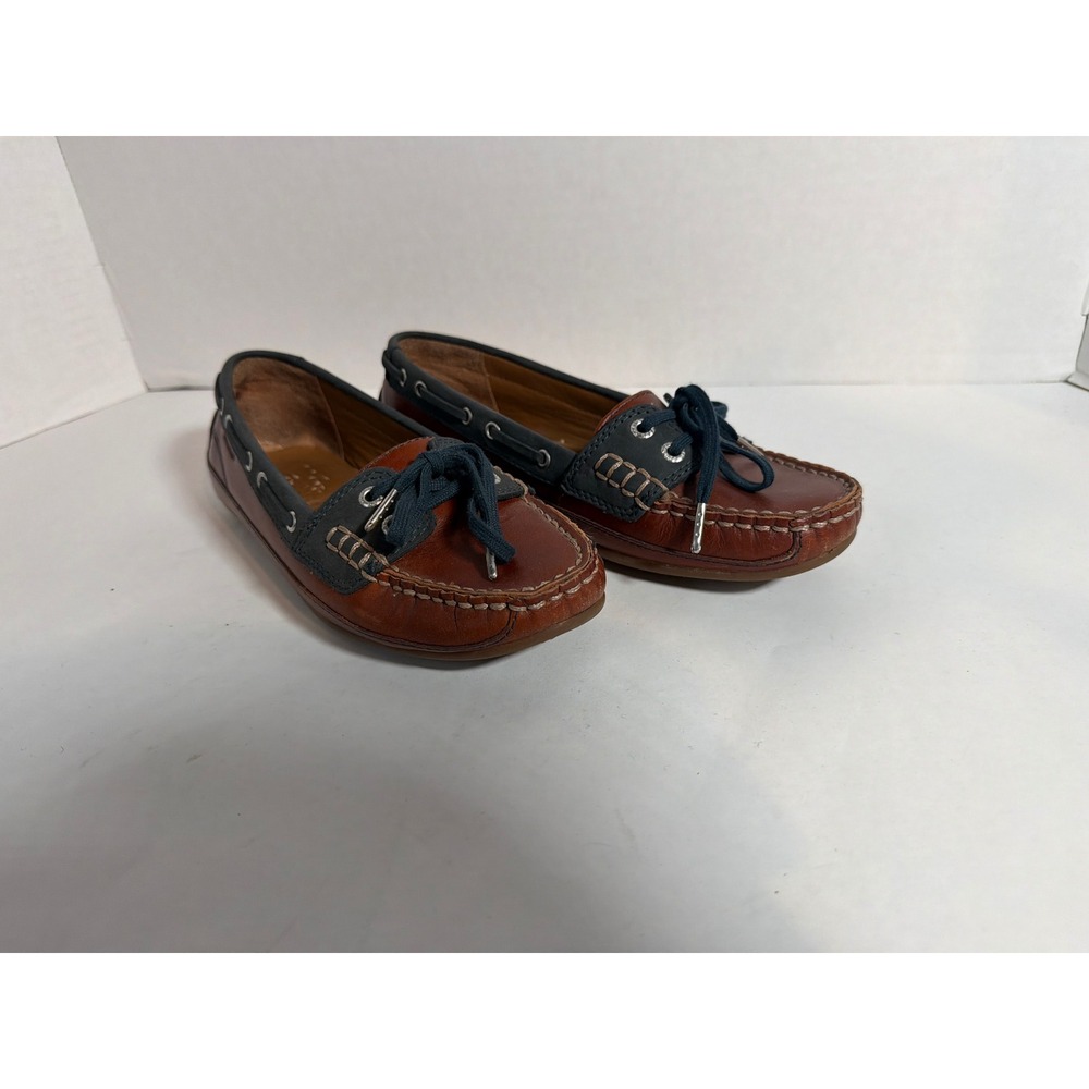 Sperry Top-Sider Angelfish Boat Shoes Brown Navy Leather Loafers Womens 7.5 M